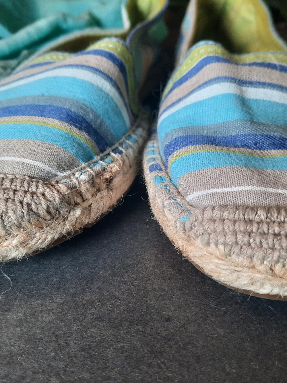 Striped Canvas Espadrille Flats in Blue and Tan